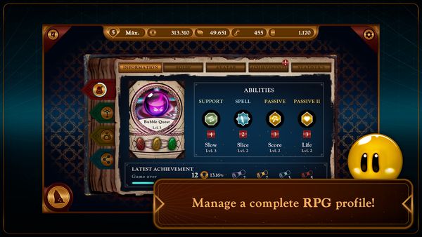 Bubble Quest: player profile screen